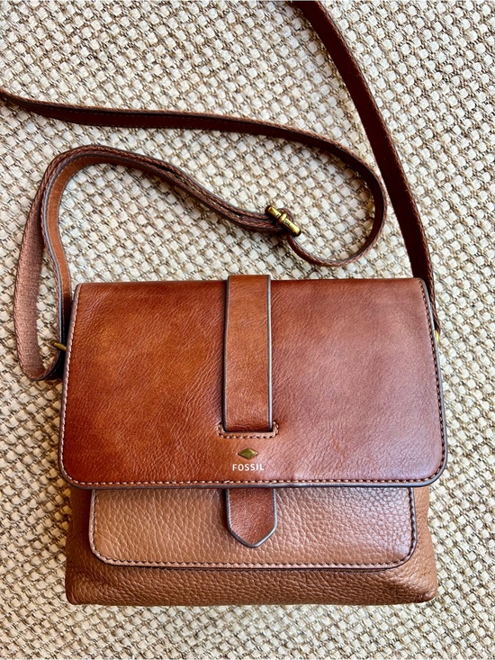 Fossil Handbags - 🤎Fossil Leather Crossbody Bag Brown Pebbled Flap Organizer Purse